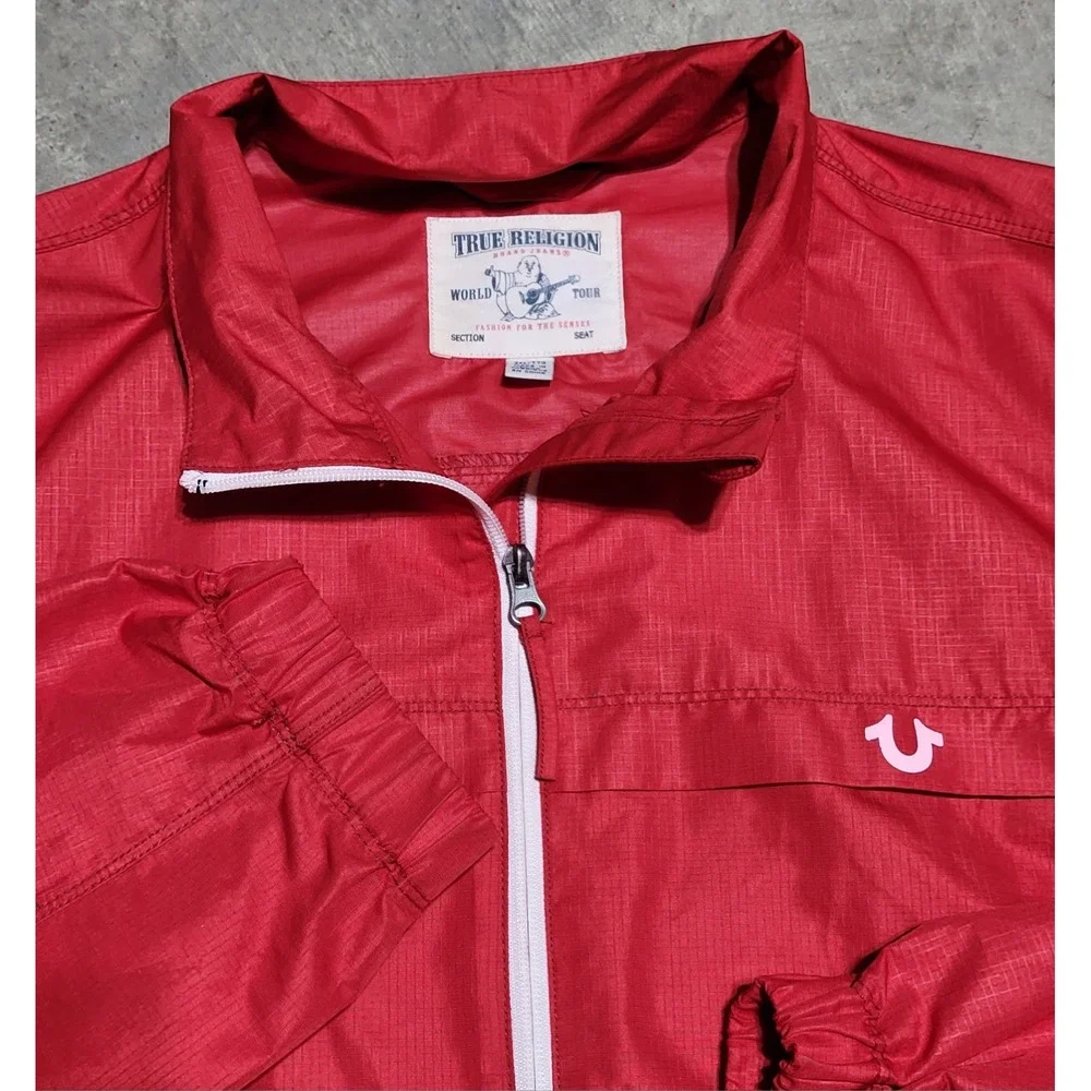Mens True Religion Full Zip Track Jacket Size 2XL / TTG Red ~Zip Pockets